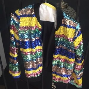 Bebe Sequin Stripe Bomber